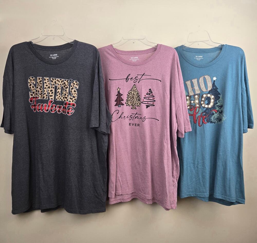 Lot of 3 Christmas 3XL Graphic Tees T-Shirts 3X-Large Holiday Cotton Blend